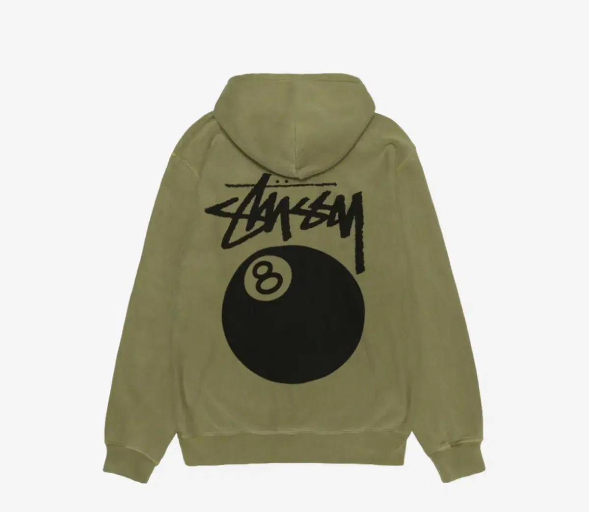 스투시 8볼 피그먼트 다이드 집 후드 올리브 (Stussy)